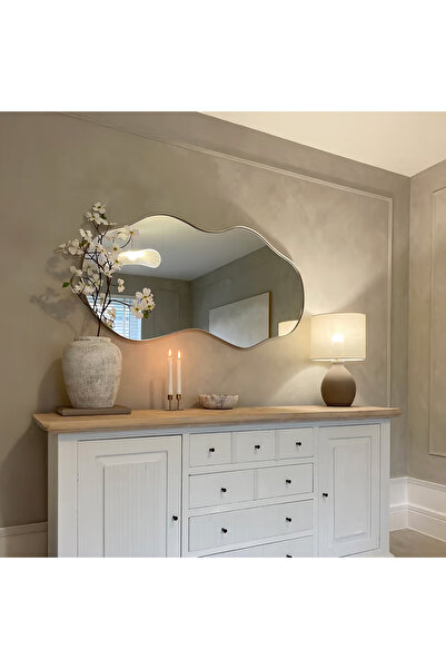 Muummirror Asimetrik Metal Çerçeveli Duvar Dekorasyon Aynası - Dresuar Üstü Ayna - Konsol Üstü Dekoratif Ayna