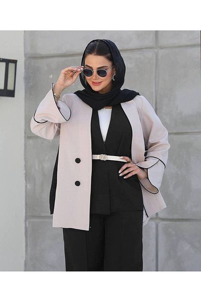 zümrüt moda Belted Piping Detailed Blazer Jacket, Vest, Belt and Trousers, Four-Piece Suit 1722