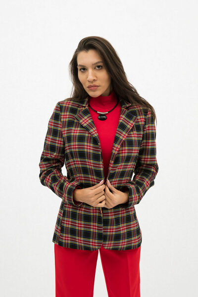 Gorgeaux Elegant Red Checkered Catalina Jacket - XL(42)