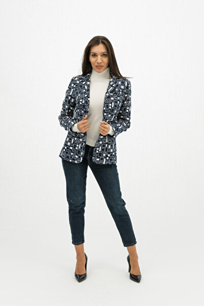 Gorgeaux Blue Printed Jacket and Knit Blouse Set - 3XL(46)