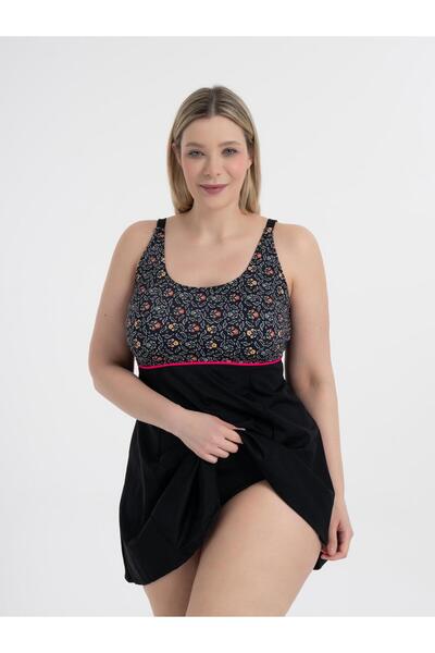 AQUAVİVA Aquaviva Women's Plus Size Black Gathering Stylish Dress