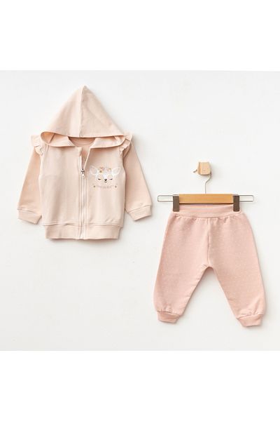 Aziz Bebe Baby Girl Animal Patterned Sweatshirt Trousers T-Shirt 3-Piece Top and Bottom Baby Set 3 Months-36 Months