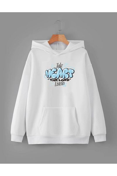 RPT MODA Oversized Weart Printed Detail Basic Sweatshirt with Hooded