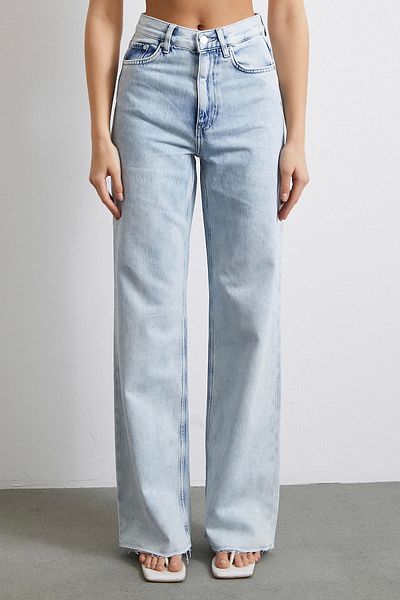 Never more High Waist Lycra Cut Leg Jean Ice Blue