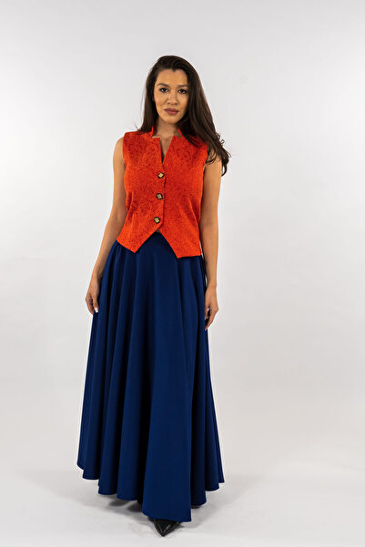 Gorgeaux Set Fustă Albastră și Vestă Roșie - 5XL(50)