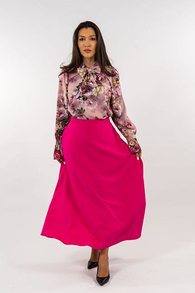 Gorgeaux Pink Floral Blouse and Otniela Skirt Set - L(40)