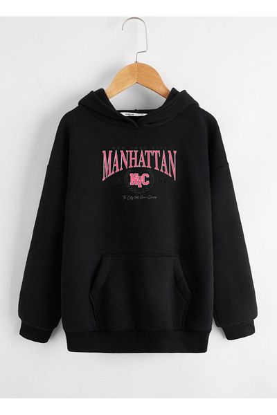 RPT MODA Oversized Manhattan Print Detail Hooded Basic Sweatshirt