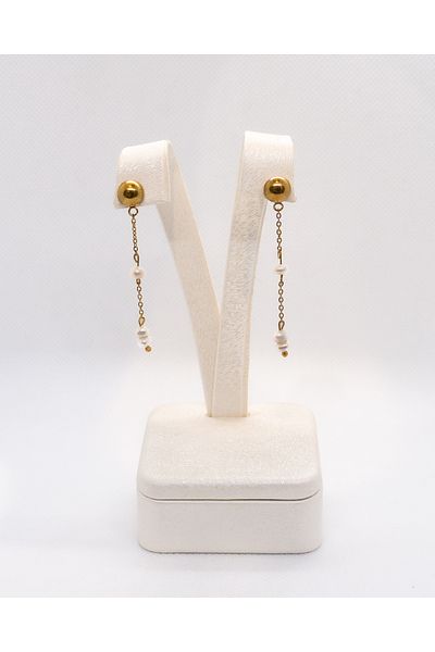 Luna Dangle Steel Earrings with Real Pearls