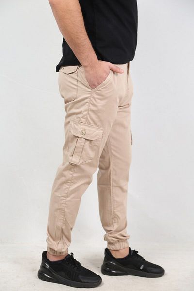 Serseri Jeans Men's Bellows Beige Color Jogger Trousers with Elastic Legs