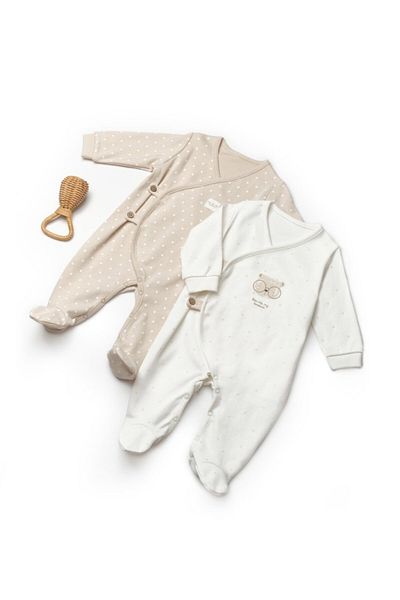 BabyCosy Organic Wear Set of 2 TeddyBear wrap jumpsuits, 100% organic cotton, BabyCosy Size: 6-9 months