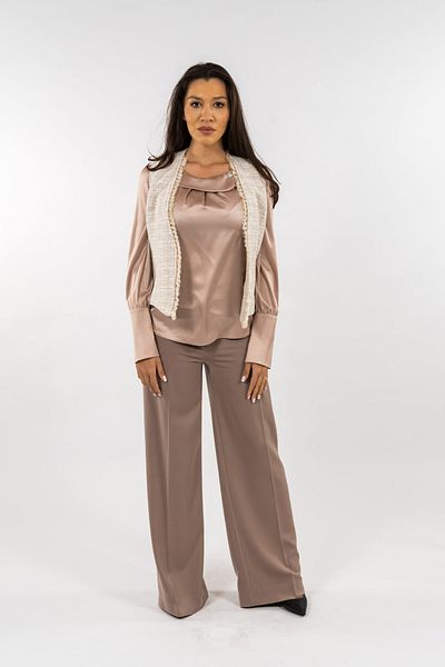 Gorgeaux Pastel Vest, Blouse And Brown Pants Set - 5xl(50)