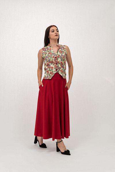 Gorgeaux Lyra Floral Vest and Red Skirt Set - 5XL(50)