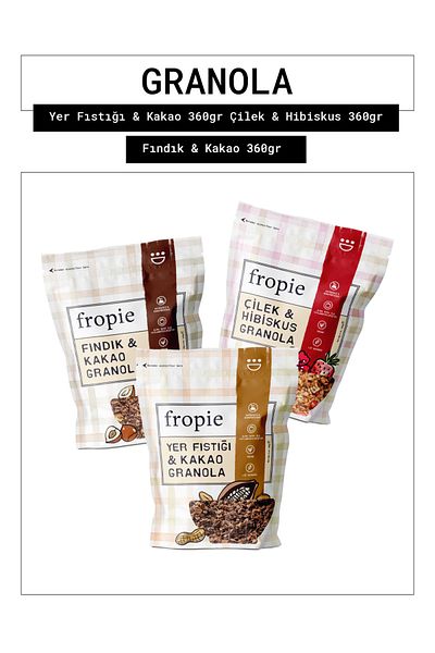 FROPİE Fropie Peanut & Cocoa - Strawberry & Hibiscus - Hazelnut & Cocoa Granola Set of 3