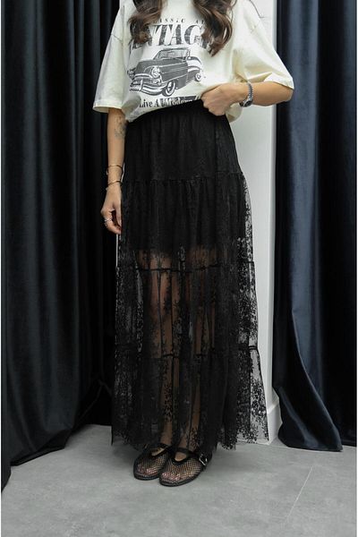Havoş Μαύρη Mimsy Lace Maxi Φούστα