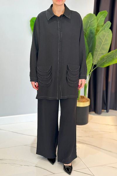 Ceremony Black Bead Detail Wide Leg Trousers Set 5995