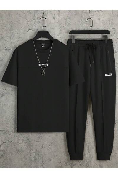PENTHİLUS Men's Summer Formal Casual Short Sleeve Round Neck Letter Printed T-Shirt and Pants