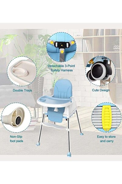 COOYA Multi-Functional Baby High Chair, Adjustable Height with Dining Tray, for Babies Toddlers(Blue)