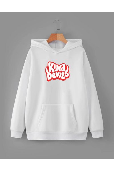 RPT MODA Oversized Kind Printed Detail Basic Sweatshirt with Hood
