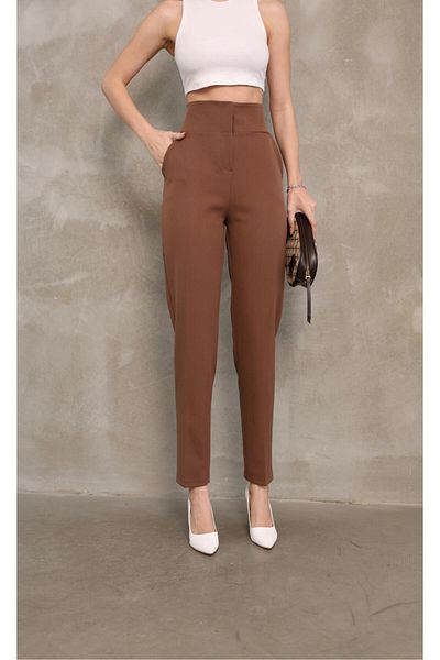 Sea Queen Women's Extra High Waist Tightening Ankle Length Fabric Pants