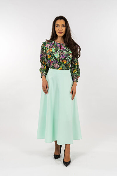 Gorgeaux Mint Green Skirt and Green Floral Blouse Set - 5XL(50)