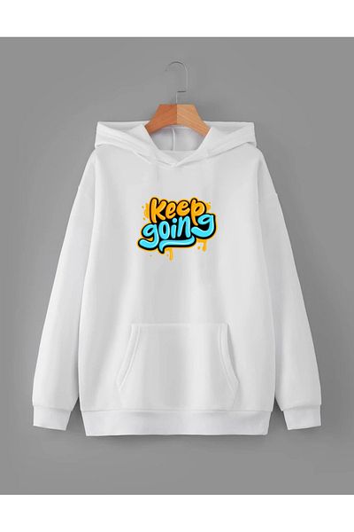 RPT MODA Oversized Keep Printed Detail Hooded Basic Sweatshirt