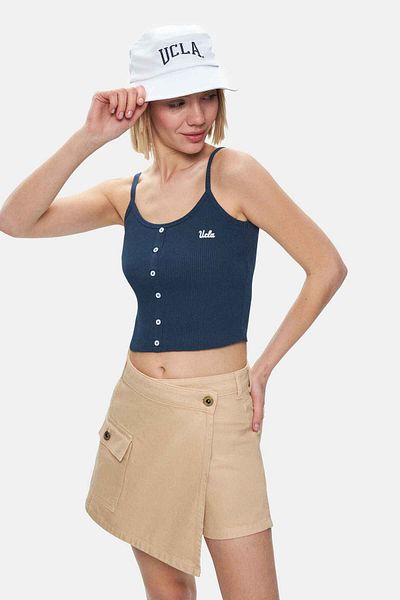 UCLA RHODES Navy Blue Strap Embroidered Women's Crop