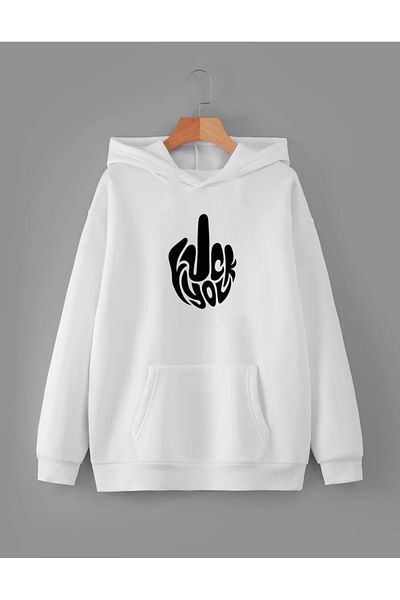 RPT MODA Oversized Fck You Printed Detail Hooded Basic Sweatshirt