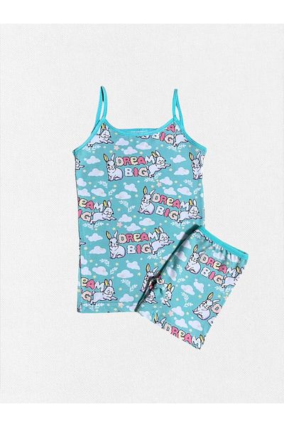 elmas kids Комплект боксерки за момиче, 100% памучен, тюркоазен, с шарка на зайче и облаци