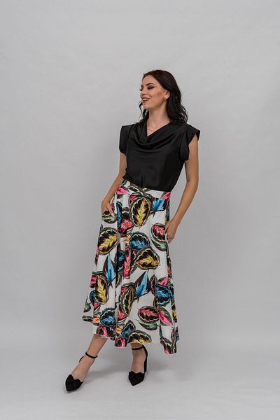 Gorgeaux Linda Tropical Black Top and Skirt Set - M(38)