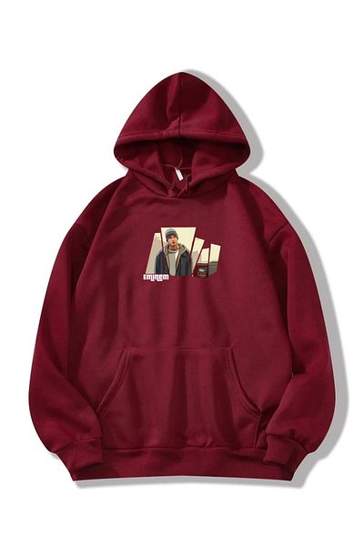 RPT MODA Oversized Emi̇nem Printed Detail Basic Sweatshirt with Hood