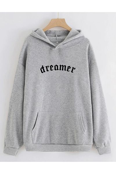 RPT MODA Oversized Dreamer Printed Detail Basic Sweatshirt with Hood