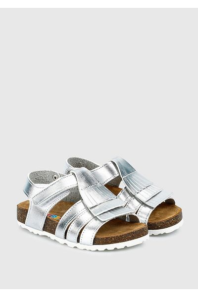 Kiddo Sandale plate din piele argintie pentru fete