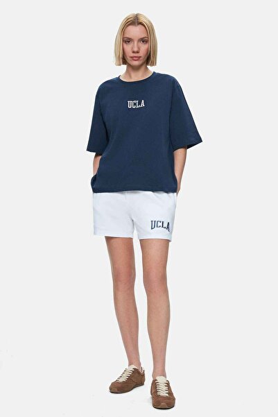 UCLA Γυναικείο μπλουζάκι MANUELA Navy Blue Embroidered Crew Neck - Loose Fit