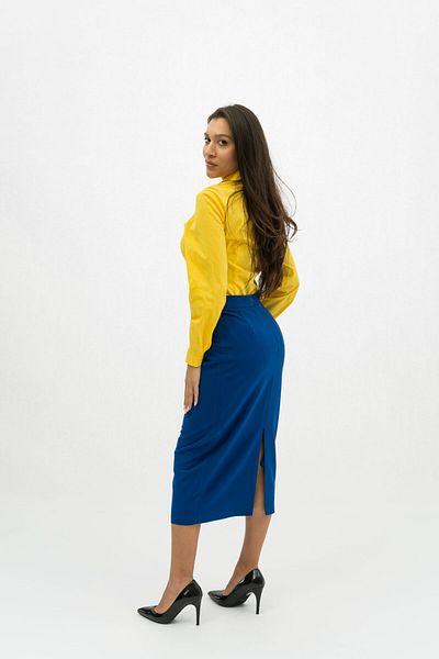 Gorgeaux Azra Yellow Shirt and Blue Skirt Set - S(36)