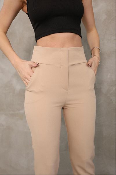 Sea Queen Women's Extra High Waist Tightening Ankle Length Fabric Pants