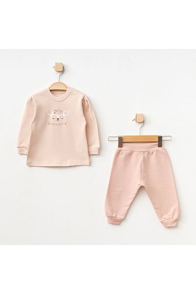 Aziz Bebe Baby Girl Animal Patterned Sweatshirt Trousers T-Shirt 3-Piece Top and Bottom Baby Set 3 Months-36 Months