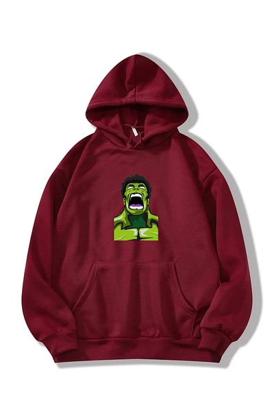 RPT MODA Oversized Hulk Print Detail Hooded Basic Sweatshirt