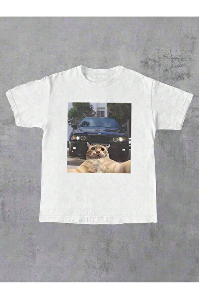 EVIus Unisex, Mașină și Pisică cu imprimeu , supradimensionat tricou ,