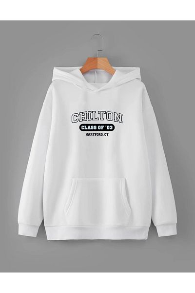 RPT MODA Oversized Chilton Printed Detail Hooded Basic Sweatshirt