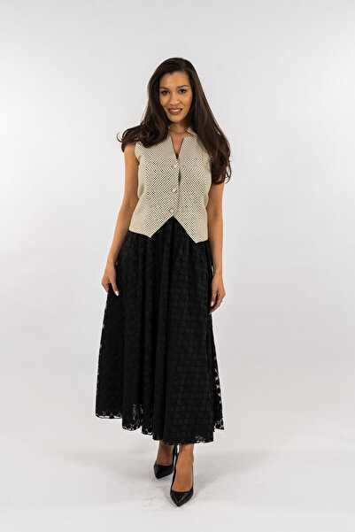 Gorgeaux Set elegant Florina, vestă crem și fustă neagră - 4XL (48)