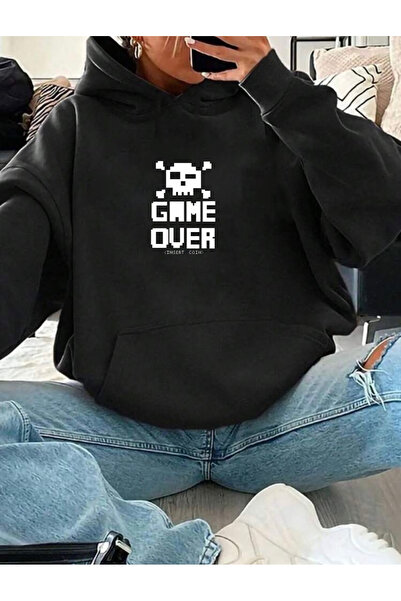 RPT MODA سويت شيرت أساسي بغطاء للرأس ومطبوع عليه لعبة كبيرة الحجم