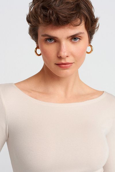 VODENS Ανοιχτό μπεζ Boat Neck Μακρυμάνικο Μπάλα 100% Βαμβάκι