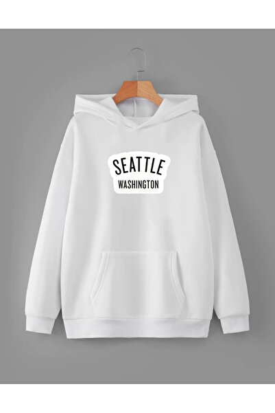 RPT MODA SWEATSHIRT BAZIC OVERSIZE CU GLUGĂ ȘI DETALII IMPRIMATE SEATTLE