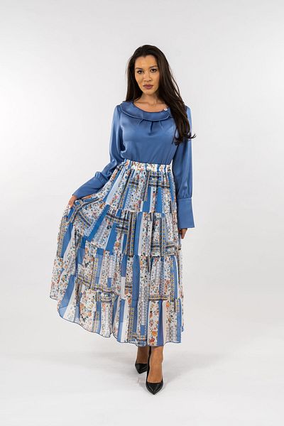 Gorgeaux Blue Silk Blouse And Skirt Set Angela - Xxl(44)