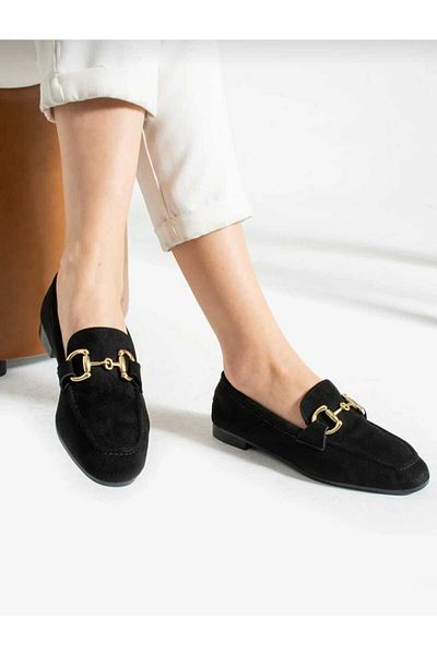 ALTINOK Women's Suede Buckle Loafer Black