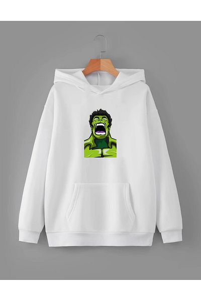 RPT MODA Oversized Hulk Print Detail Hooded Basic Sweatshirt