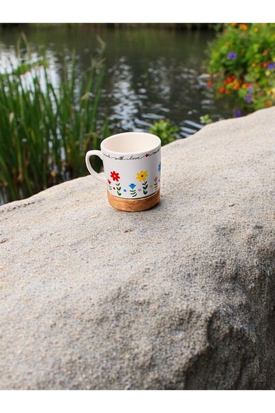 qtahya homes queen of kütahya Limba Modern Mug with Wooden Base Mug Ceramic
