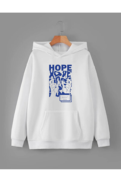 RPT MODA سويت شيرت أساسي بغطاء للرأس ومطبوع عليه HOPE مقاس كبير