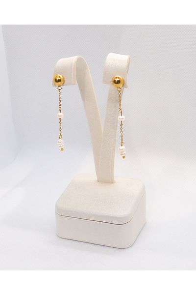 Luna Dangle Steel Earrings with Real Pearls