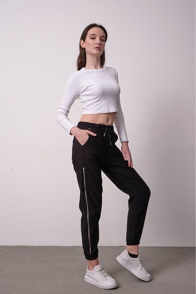 Double.Tt Women's Elastic Waist Zipper Detail Full Lycra Extra Comfortable High-End Jogger Pants